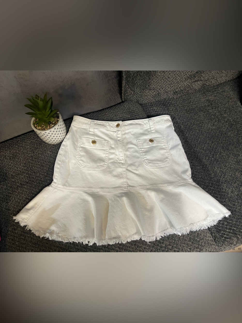Michael Kors White Ruffle Hem Denim Skirt